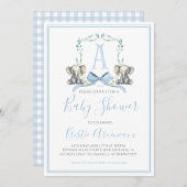Preppy Southern Blue Boy Elephant Baby shower Kaart