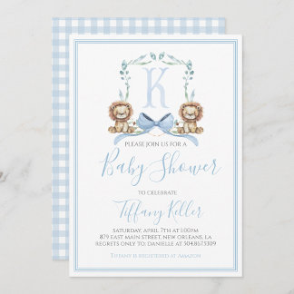 Preppy Southern Blue Boy Lion Baby shower Kaart