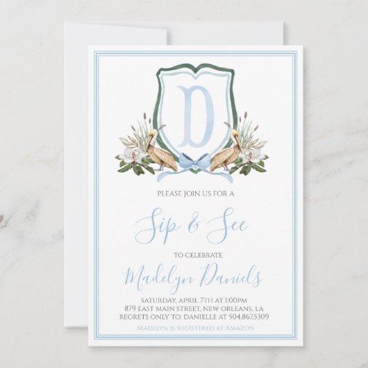 Preppy Southern Blue Boy Pelican Sip & See Kaart (Voorkant)