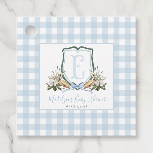 Preppy Southern Blue Boy Pelikaan Baby shower Bedankjes Labels (Voorkant)