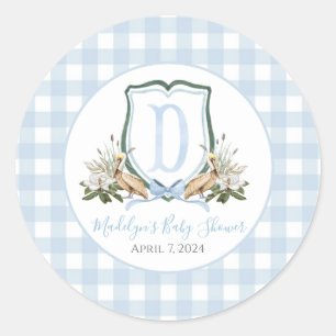 Preppy Southern Blue Boy Pelikaan Baby shower Ronde Sticker