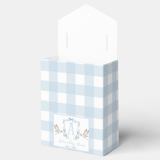 Preppy Southern Blue Boy Stork Baby shower Bedankdoosjes (Geopend)