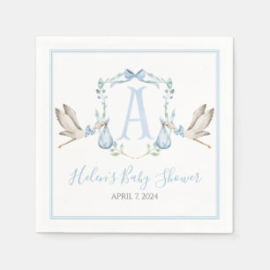 Preppy Southern Blue Boy Stork Baby shower Servet