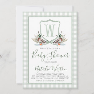 Preppy Southern Duck Sage Green Boy Baby shower Kaart