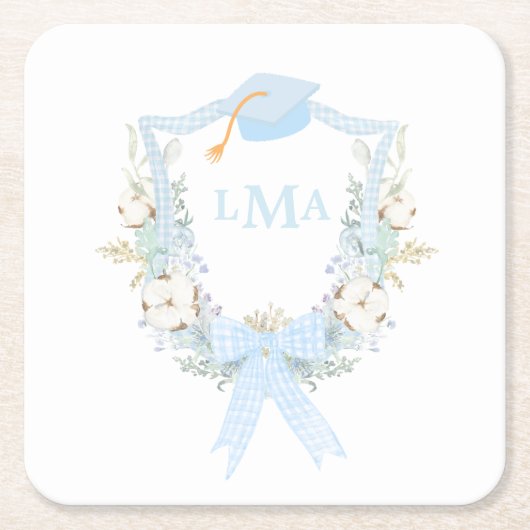 Preppy Southern Gingham monogram Afstuderen Vierkante Kartonnen Onderzetter (Voorkant)