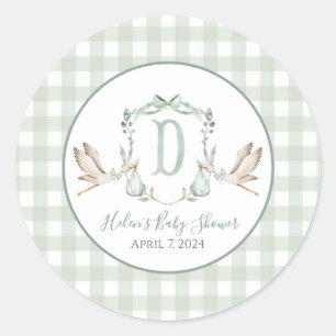 Preppy Southern Green Boy Stork Baby shower Ronde Sticker