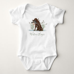 Preppy Southern Green Duck Dog Boy Baby shower Romper