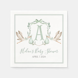 Preppy Southern Green Stork Baby shower Servet