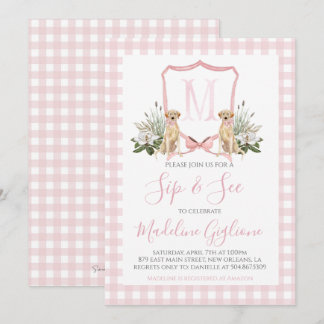 Preppy Southern Pink Dog Girl Sip & See Kaart