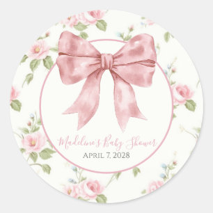 Preppy Southern Pink Floral Girl Baby shower Ronde Sticker