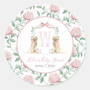 Preppy Southern Pink Girl Dog Baby shower Ronde Sticker