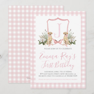 Preppy Southern Pink Girl Hond eerste verjaardag Kaart