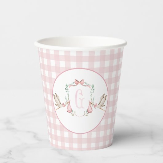 Preppy Southern Pink Meisje Stork Baby shower Papieren Bekers (Voorkant)