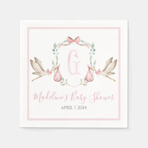 Preppy Southern Pink Meisje Stork Baby shower Servet