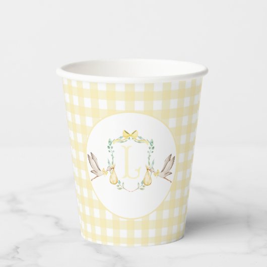 Preppy Southern Yellow Stork-Baby shower Papieren Bekers (Voorkant)