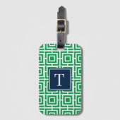 Preppy Square Lattice Monogram - Green & Navy Bagagelabel (Voorkant (verticaal))