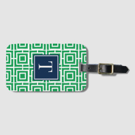 Preppy Square Lattice Monogram - Green & Navy Bagagelabel