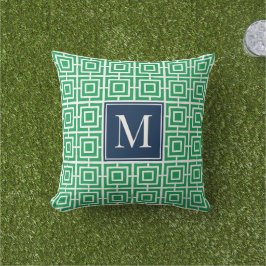 Preppy Square Lattice Monogram – Green & Navy Buitenkussen