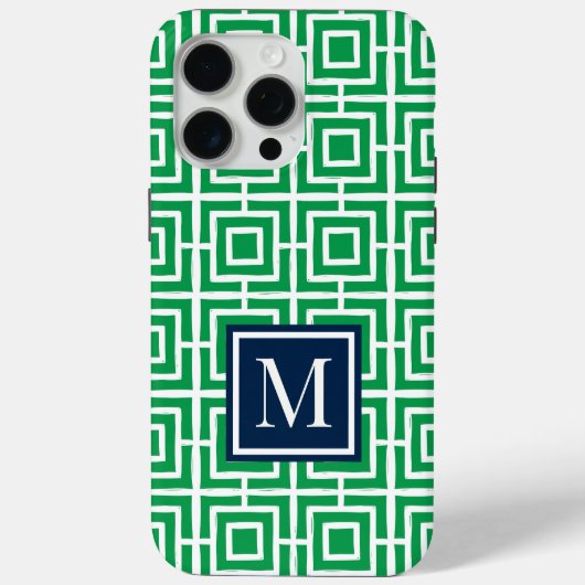 Preppy Square Lattice Monogram – Green & Navy Case-Mate iPhone Case (Achterkant)
