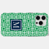 Preppy Square Lattice Monogram – Green & Navy Case-Mate iPhone Case (Achterkant (horizontaal))