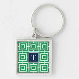 Preppy Square Lattice Monogram - Green & Navy Sleutelhanger