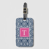 Preppy Square Lattice Monogram – Navy & Hot  Pink Bagagelabel (Voorkant (verticaal))