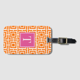 Preppy Square Lattice Monogram Orange & Hot Pink Bagagelabel