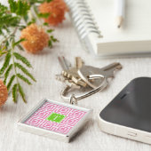 Preppy Square Lattice Monogram - Pink & Lime Sleutelhanger (Zijkant)