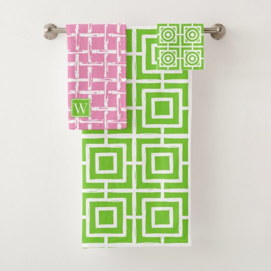 Preppy Square Lattice - Pink & Lime Green Monogram (En situation)