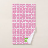 Preppy Square Lattice - Pink & Lime Green Monogram (Serviette à main)