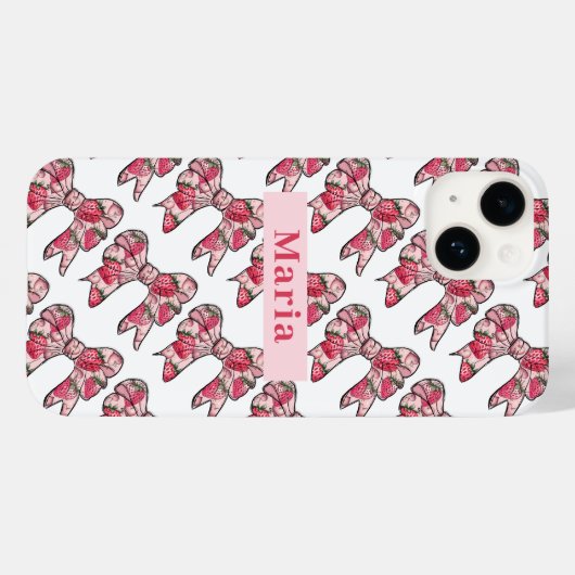 Preppy Strawberry Roze Bogen Gepersonaliseerd Case-Mate iPhone Case (Achterkant (horizontaal))