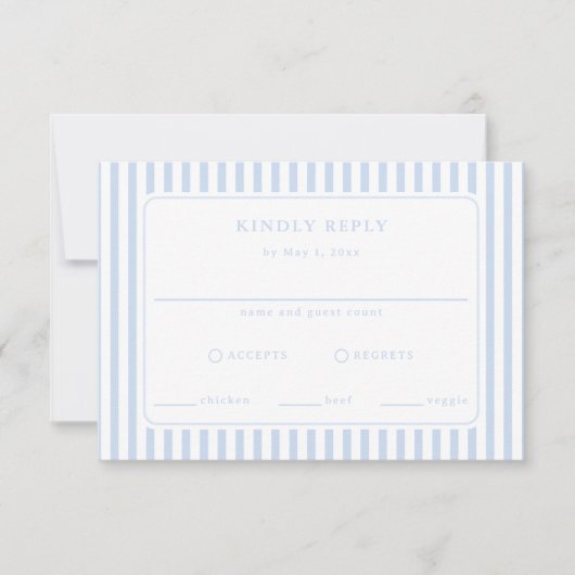 Preppy Streep Klassiek Blauwe Kust Bruiloft RSVP Kaartje (Voorkant)