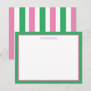 Preppy Strepen Cute Roze & Groen +Kantoorartikelen Notitiekaartje