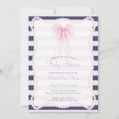 Preppy Strepen Roze Strik Parels Baby Shower Kaart (Voorkant)