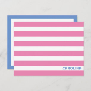 Preppy Stripes Roze & Korenbloem Blauw Leuk Meisje Notitiekaartje