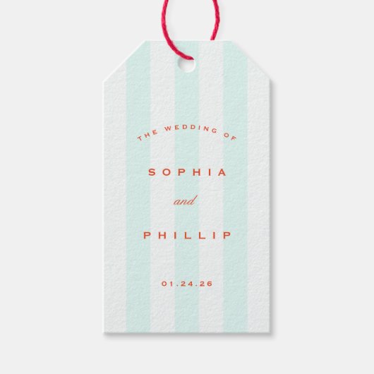 Preppy  Stripes Wedding Favoriet Cadeaulabel (Voorkant)