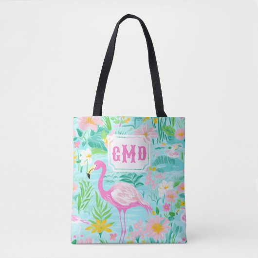Preppy Summer Flamingo | Monogram Draagtas (Voorkant)