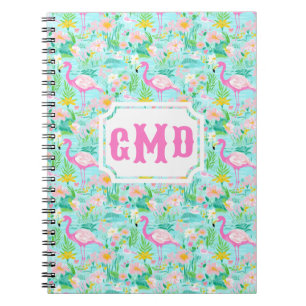 Preppy Summer Flamingo   Monogram Notitieboek