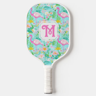 Preppy Summer Flamingo Monogram Pickleball Paddle
