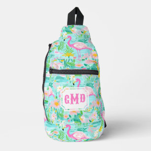 Preppy Summer Flamingo   Monogram Sling Bag