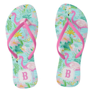 Preppy Summer Flamingo   Monogram Teenslippers