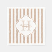Preppy Tan Painted Stripes Monogram en naam Servetten (Voorkant)