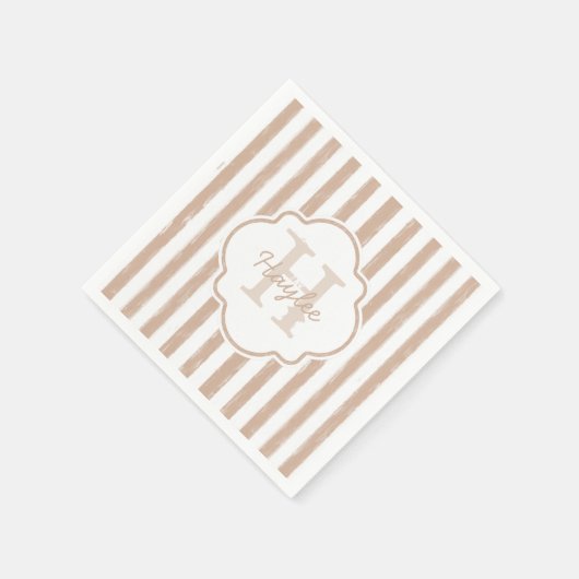 Preppy Tan Painted Stripes Monogram en naam Servetten (Hoek)