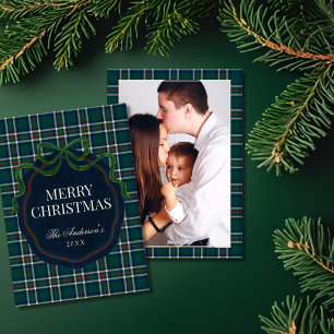 Preppy Tartan Schotlandse Kerst Foto Vakantiekaart Feestdagenkaart