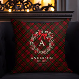 Preppy Tartan Vakantie Krans Monogram & Naam Kussen