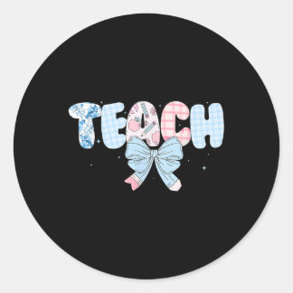 Preppy Teacher Floral Coquette Teach Blauwe Bloeme Ronde Sticker