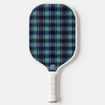 Preppy Teal & Navy Tartan Plaid Pickleball Paddle