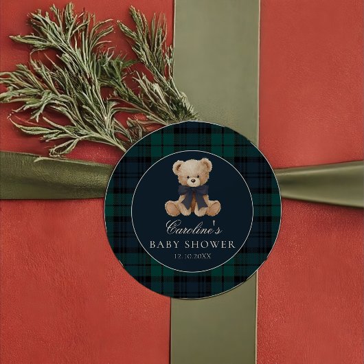 Preppy Teddy Bear Baby Shower Sticker