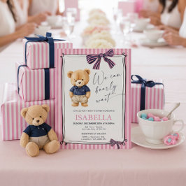 Preppy Teddy Bear Pink Baby Shower Kaart