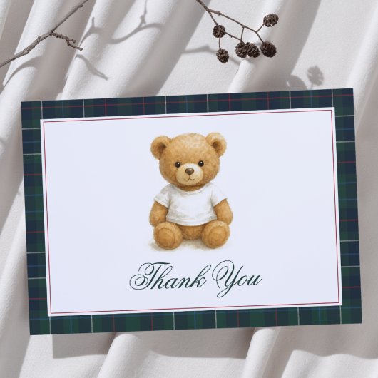 Preppy Teddy Bear Plaid Baby shower Bedankkaart